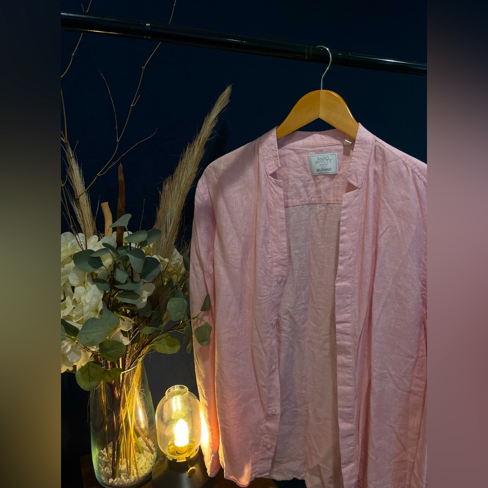 Murano Pink Linen Button Down, Large